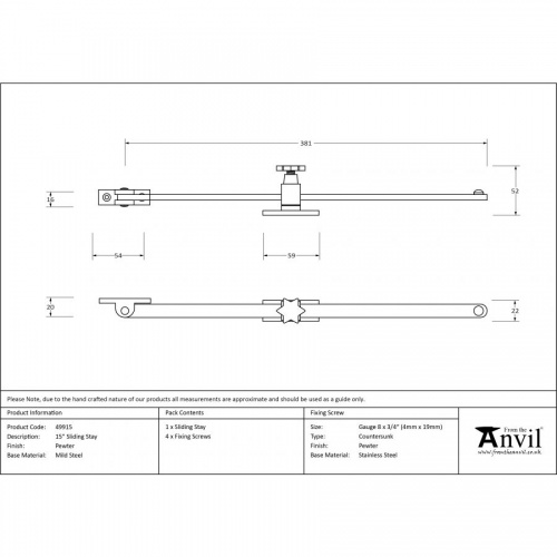 Pewter 15'' Sliding Stay